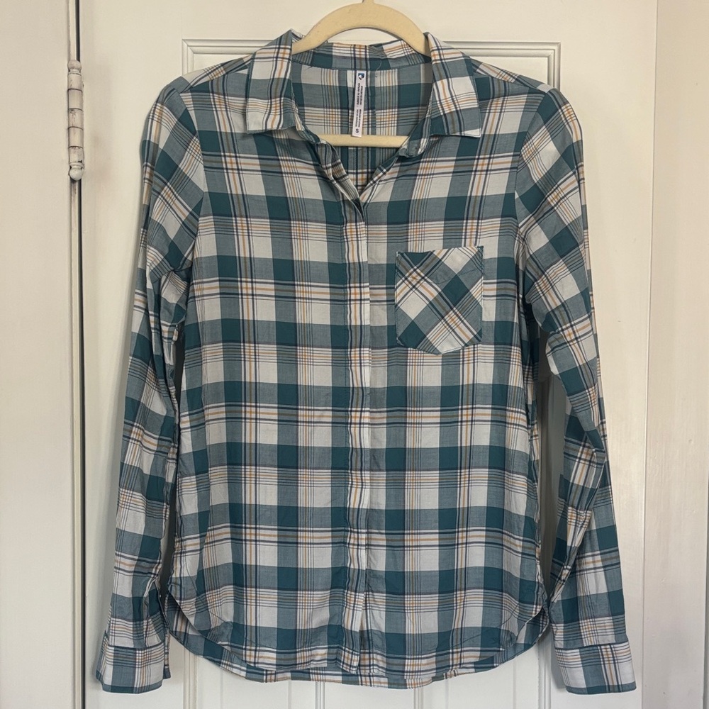 Kuhl Blue and White Plaid Button Down Shirt